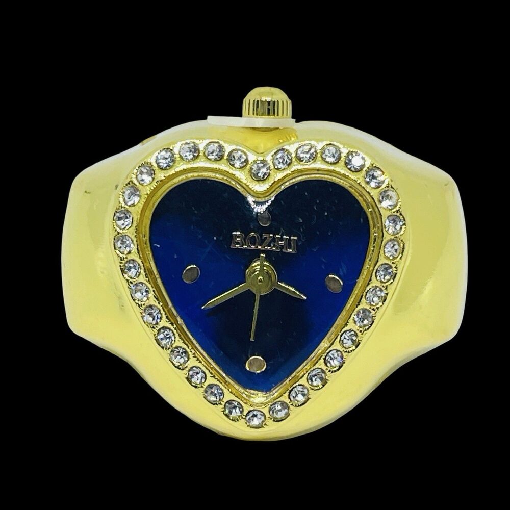 BOZHI Ring Watch Gold Heart Design With Crystals New